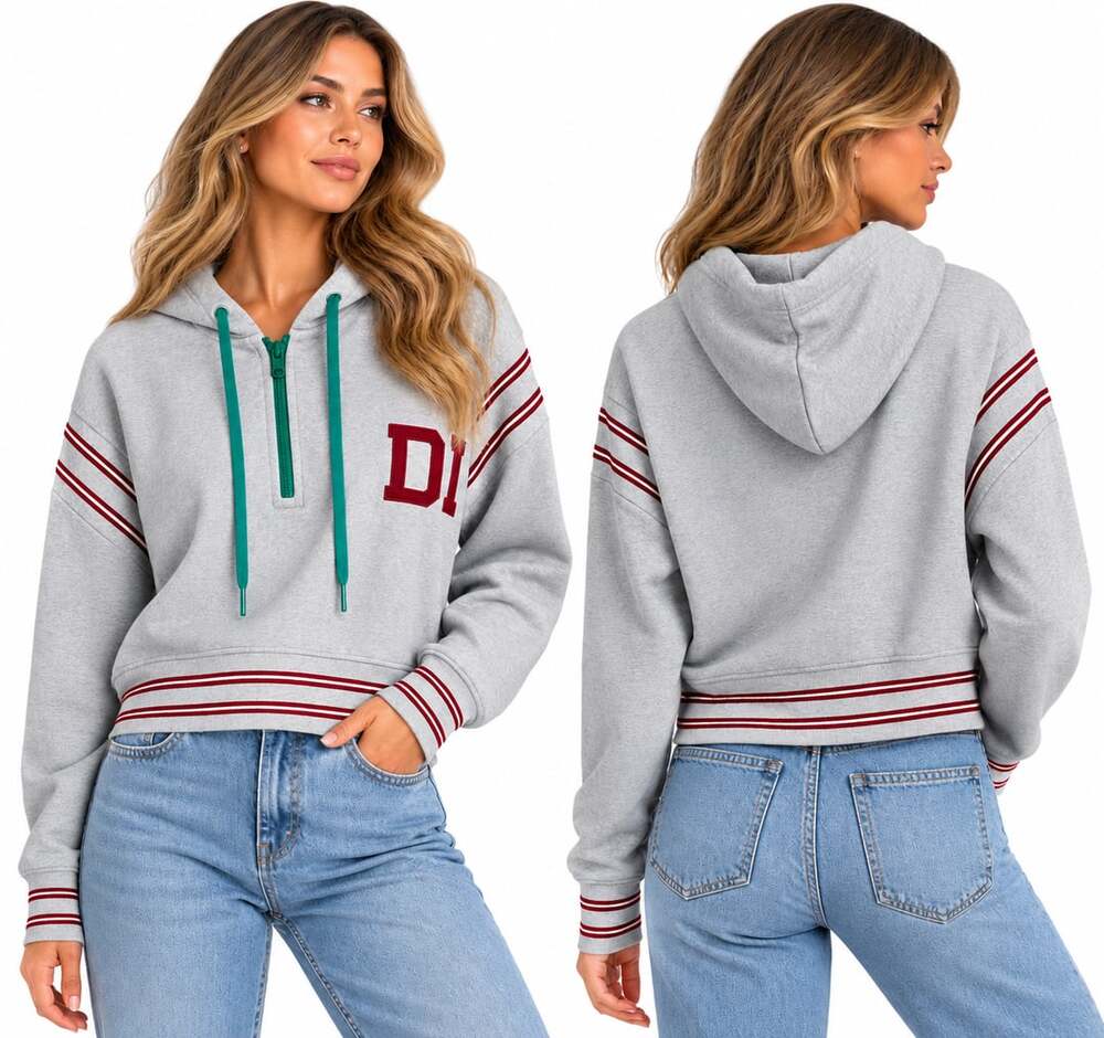 Anthropologie Daily Practice Cropped Half-Zip Hoodie Gray Size Medium